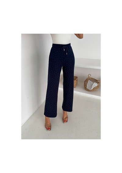 Gugus Kadın Bol Paça Modal Eşofman Altı Taşlı Wide Leg Model Lacivert