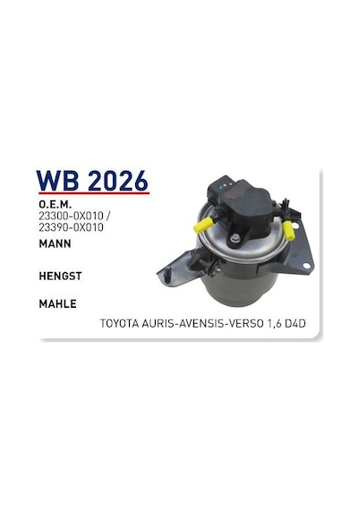 WUNDER WB2026 Mazot Filtresi Toyota Uyumlu Auris-Avensis-Verso 1,6 D4D