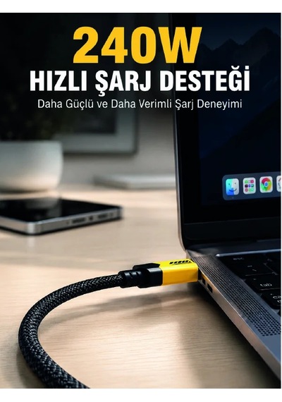 240w 3'ü 1 Arada Hızlı Şarj Kablosu Usb Type-c Lightning Micro Usb Siyah