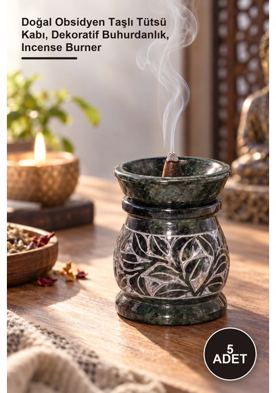 5 Adet Obsidian Taşı Buhurdanlık Doğal Obsidyen Taşlı Tütsü Kabı, Dekoratif Buhurdanlık, Incense Burner
