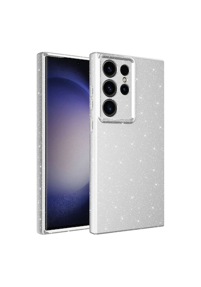 Galaxy S23 Ultra Kılıf Kamera Korumalı Simli Lüks Zore Koton Kapak Gümüş