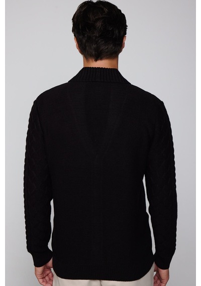 Tudors Slim Fit Dar Kesim Desenli Yumuşak Dokulu Düğmeli Siyah Erkek Hırka-29566-siyah Siyah