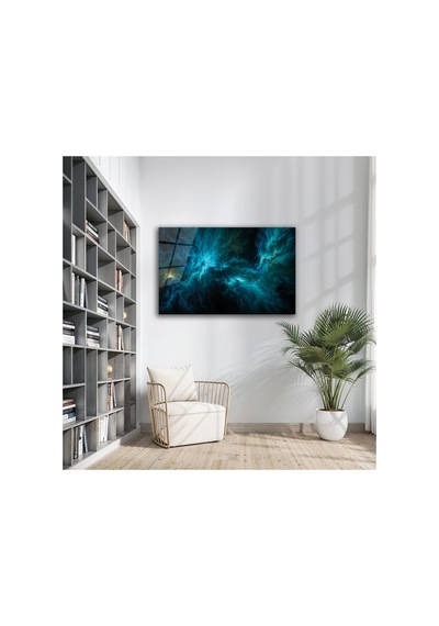 Derin Mavi Soyut Dalgalar Modern Cam Tablo Modern Soyut Dekoratif Duvar Tablosu, Salon, Ofis Ve Çalışma Alanı Dekoru,