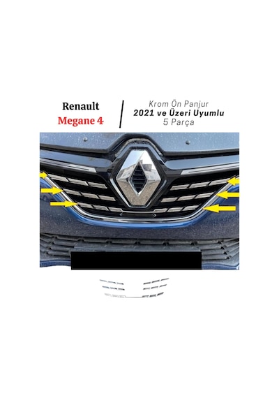 Ebal Oto Aksesuar Krom Ön Panjur 5 Parça 2021 Ve Üzeri P.çelik Renault Megane 4 İle Uyumlu Diğer