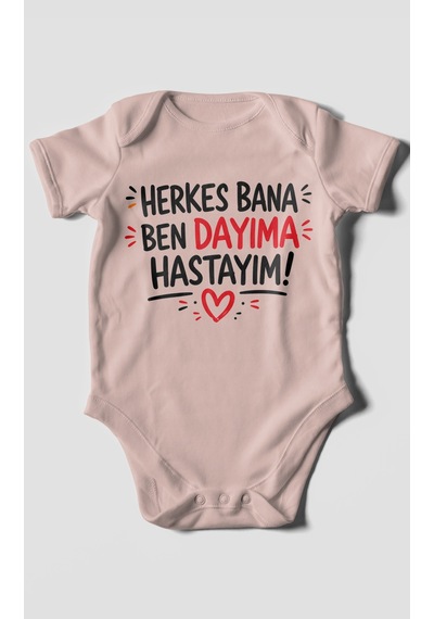 Morivokids Herkes Bana, Ben Dayıma Hastayım Kısa Kollu Bebek Body %100 Pamuk Pastel Pembe