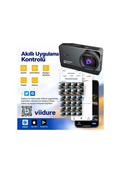 4k Wifi Araç Kamerası Ön 4k Arka 1080p Uygulama Kontrollü Park Kiti Hediye 7/24 Kayıt