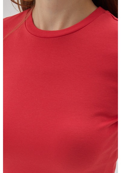 Urbantrendstore Kadın Bisiklet Yaka Likralı Kısa Kol Body Crop Bluz Günlük Şık Sade Yazlık Casual Crop Kadın Crop Kırmızı