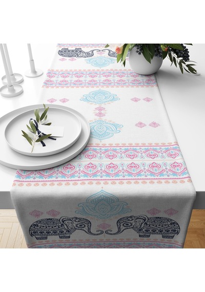 Alkanhomes Fil Desenli Dekoratif Runner