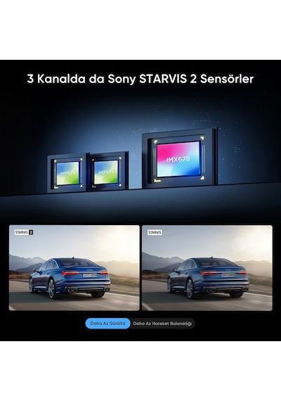 Viofo A329T 3 Kameralı Ön+Telefoto+Arka 4K+2K+2K Wi-Fi 6 HDR Sony STARVIS 2 Sensör GPS'li SSD Destekli Araç Kamerası