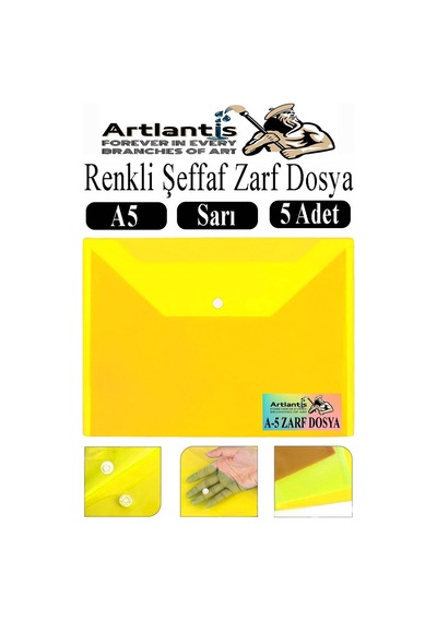 Sarı A5 Çıtçıtlı Dosya Şeffaf Renkli Zarf Dosya 5 Adet 17x22 Cm Çıt Çıtlı Dosya Su Geçirmez 50 Yaprak Kapasiteli