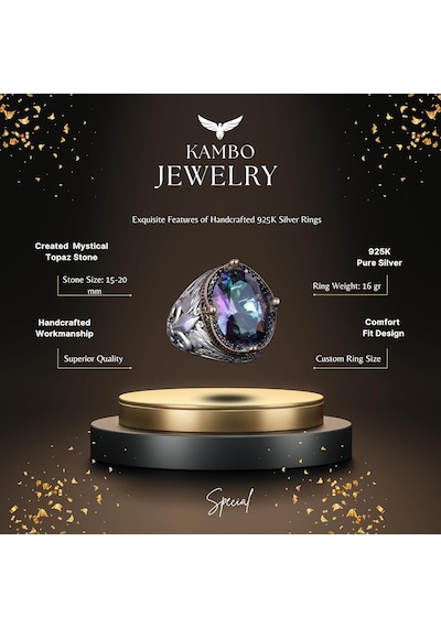925 Ayar Gümüş Yüzükler Premium Üretilmiş Taşlarla Mistikal Topaz Üretilmiş Taşı Gümüş