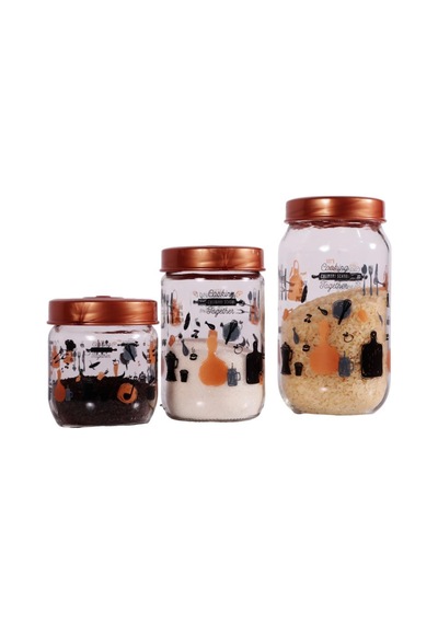 Herevin 139357-810 Desenli Kavanoz Seti 3'lü 425-660-1000 Ml Bakır