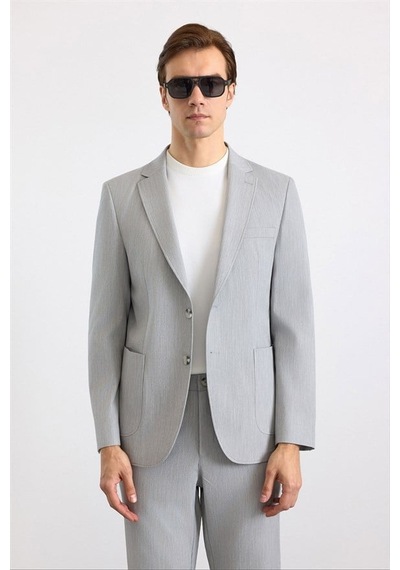Süvari Gri Slim Mono Yaka Düz Torba Cep 6 Drop Takım Elbise Tk1006900398-s05