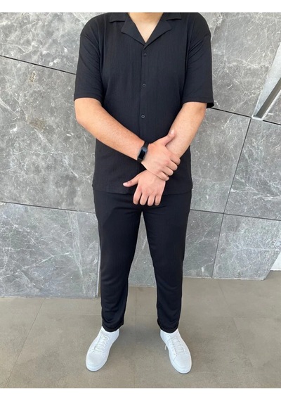 Lulikwear Erkek Baggy Pantolon ve Gömlek Takım Siyah