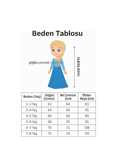 Butikhappykids Frozen Elsa Kostümü Askılı Kız Çocuk Prenses Elbisesi Taç Asa Eldiven Saç Rozet Hediyeli Mavi