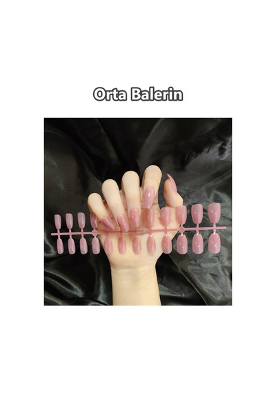 24 Adet Renkli Balerin Takma Tırnak Orta Uzun 309 Mercan Pembe