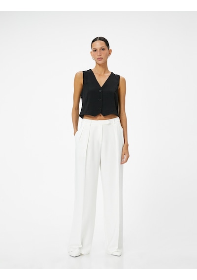 Koton Crop Yelek V Yaka Düğmeli Standart Kesim Siyah 4sak30035pw Siyah