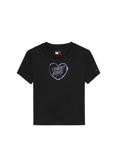 Kadın Th Slim Fit Kalp Baskılı Tişört Siyah Triple Black