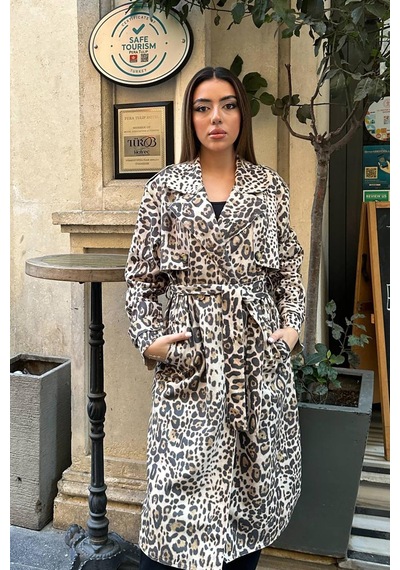 Alemdarshop Leopar Ön Ve Arkası Pelerinli Kaban Çok Renkli