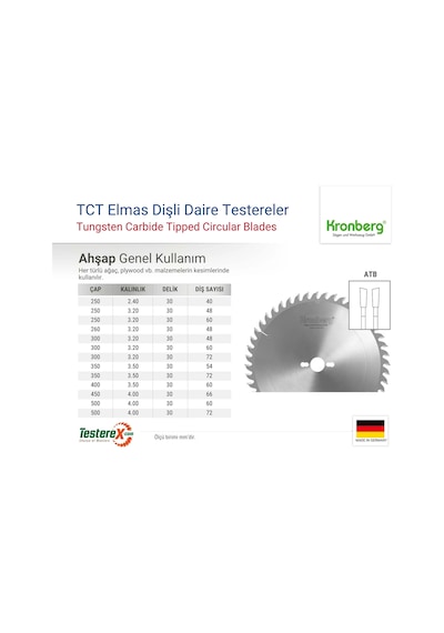 Kronberg 500x4x30mm 72atb Diş Ahşap Kesici - Tct Elmas Daire Testere Kontrplak, Kereste Vb.