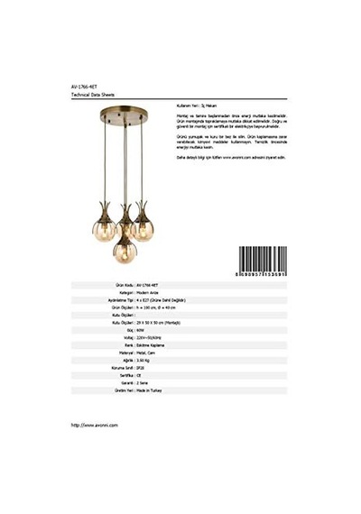Eskitme Kaplama Modern Avize E27 Metal Cam 62cm Çok Renkli