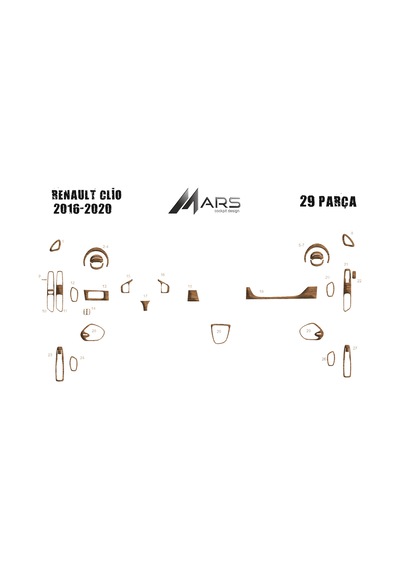 Renault Clio 2016-2020 Torpido Kaplama 29 Parça Açık Meşe