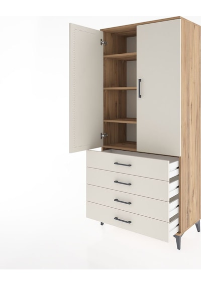 Hyperion Dolap 4 Raflı 4 Çekmeceli 2 Kapaklı 88x44x195 Çam-ay... Çam