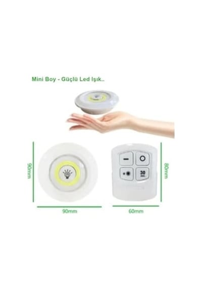 Tr Hero 3'lü Kablosuz Led Spot Işık Seti Uzaktan Kumandalı, Yapışkan Bantlı, Pilli, 3w Cob Led, 150 Lümen, 2 Diğer