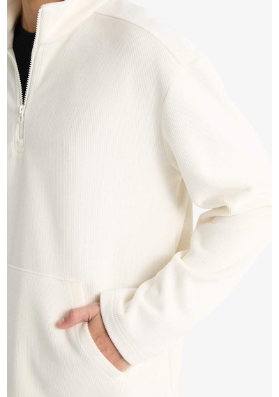 Defacto Yumuşak Tuşe Kadife Sweatshirt F2352AX25WN Ekru