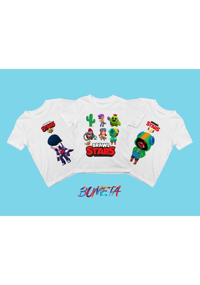 Bumeta Brawl Stars Karakter Baskılı Çocuk Tişört 3 Lü Set Beyaz