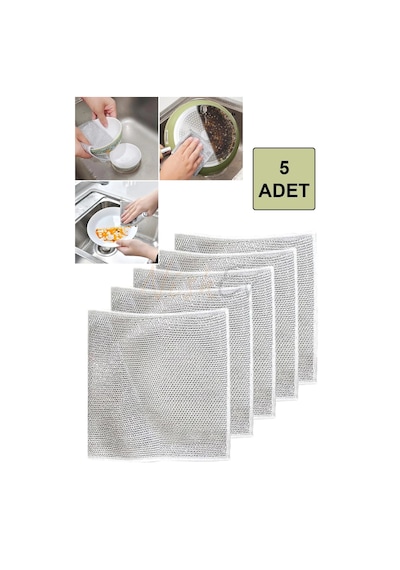 Premium Çelik Tel Çift Katlı Bulaşık Bezi 5 Li Set Zor Kirle Mücadele, Mutfak & Banyo İçin