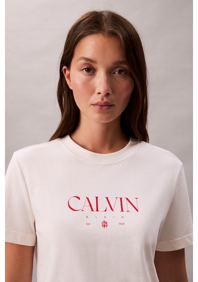 Calvin Klein Kadın Normal Kalıp Yuvarlak Yakalı Pamuklu Kısa Kollu Beyaz T-shirt Lv047e813g-ybh-12825 Beyaz