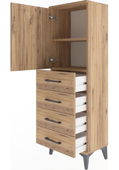 Arges Dolap 2 Raflı 4 Çekmeceli Tek Kapaklı 44x30x134 Çam-çam Atlas Çam