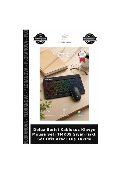 Delux Serisi Kablosuz Klavye Mouse Seti Tmk09 Siyah Işıklı Set Ofis Aracı Tuş Takımı