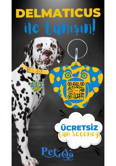 Petjoo 28.Delmaticus Mavi-Sarı Qr'lı Köpek Künyesi