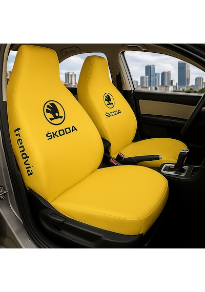 Skoda Uyumlu Ön Arka Koltuk Kılıfı Penye Servis Tipi Oto Koltuk Koruma Seti Sarı