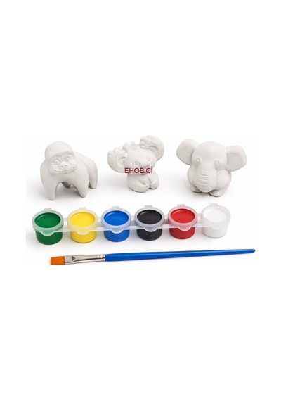 Ehobici Taş Boyama Seti Fil Goril Koala 6 Renk Akrilik Boya 5ml + Fırça
