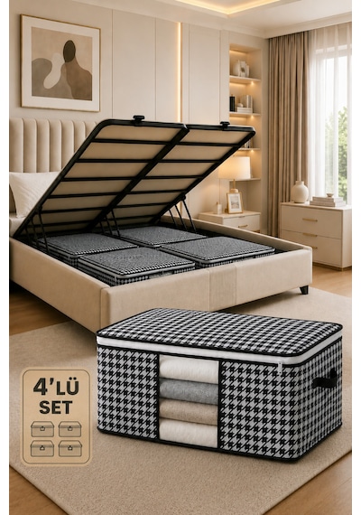 Baza Altı Uyumlu 4 Adet Lüks Pencereli Dolap Hurcu 64x45x22 Cm Siyah