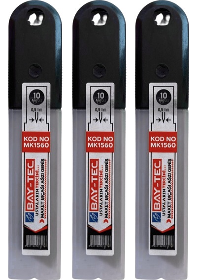 Bay-tec Maket Bıcağı Ucu Yedek Mk1560, Geniş Ağız, 1 Tüp 10 Adet Uç , 18mm Genişlik, 0,5mm Kalınlık