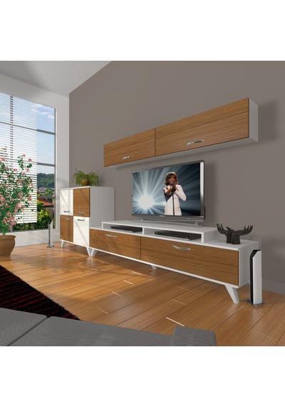 Decoraktiv Ekoflex 6y Slm Retro Tv Ünitesi Tv Sehpası Beyaz - Ceviz