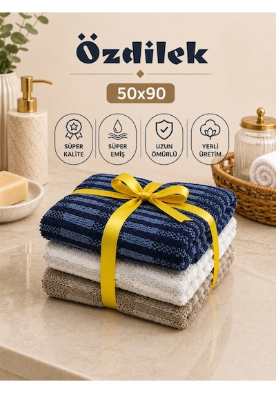 Özdilek -striscia 3 Lü Set- Premium El Ve Yüz Havlusu 50x90 Çok Renkli