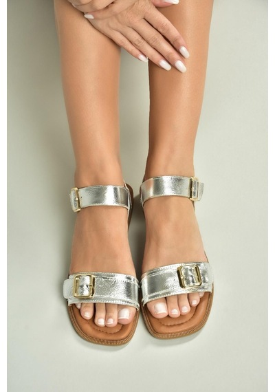 Fox Shoes U944834003 Gümüş Hakiki Deri Kadın Sandalet Gümüş-hakiki Deri