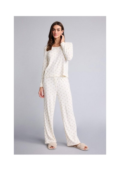 Defacto Pijama Takımı Desenli Üst Alt G7684ax26spbg144 Bej-bg144