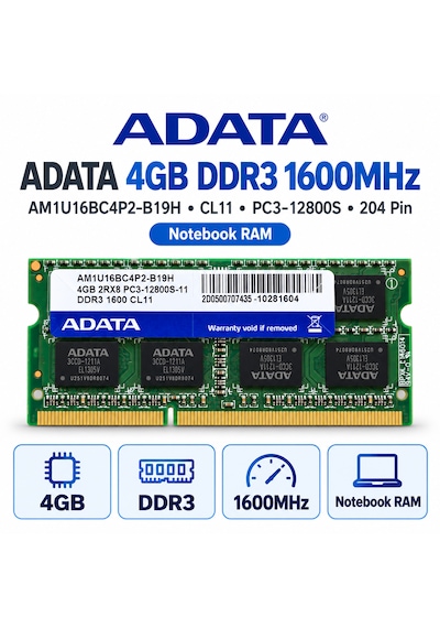 Adata 4gb Ddr3 1600mhz Cl11 Pc3-12800s 204 Pin Notebook Laptop Ram