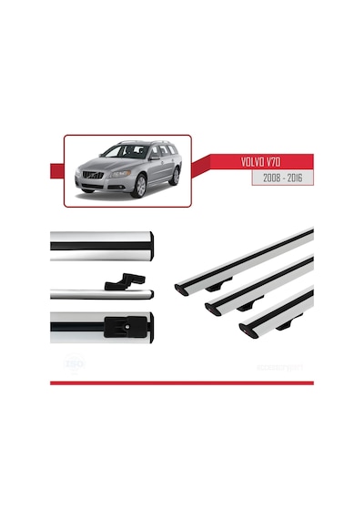 Volvo V70 2008-2016 Arası İle Uyumlu Basic Model Ara Atkı Tavan Barı Gri 3 Adet
