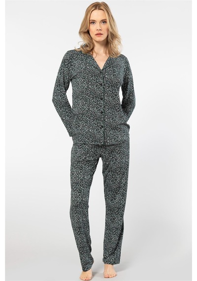 Türen 3379 Kadın Uzun Kollu Gömlek Pijama Takım-yeşil YESIL