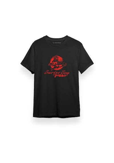 Stranger Things Surferboy Pizza Siyah Kısa Kol Erkek Tshirt 001