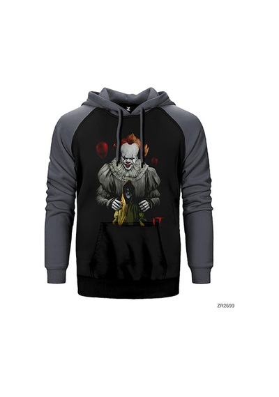 It Child And Clown Gri Renk Reglan Kol Sweatshirt / Hoodie
