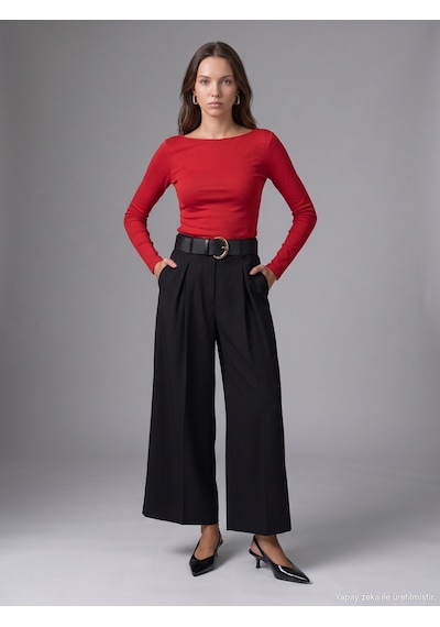 Dilvin 31401 Büzgülü Kayık Yaka Top-k.kırmızı