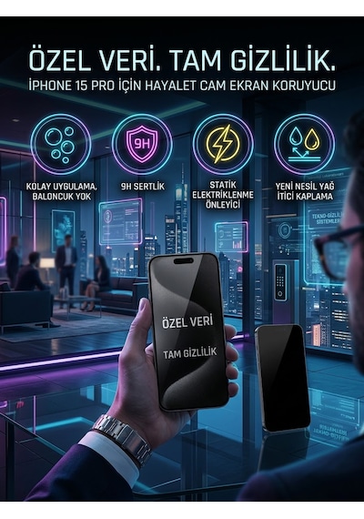 Apple Iphone 15 Pro Ekran Koruyucu Hayalet Cam